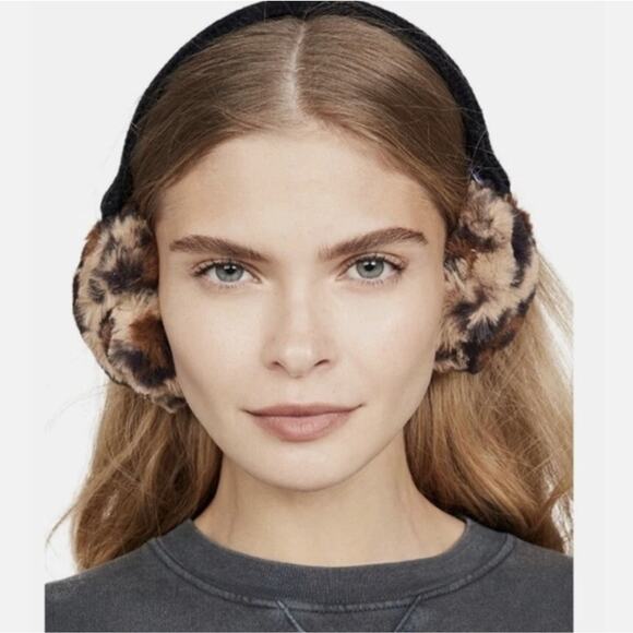Hat Attack Fuzzy Black Leopard Faux Fur Earmuffs NWT Chunky Knit Headband main image 8